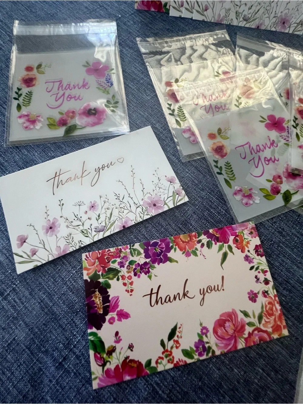 Thank You Floral Cello Bag, Sticker and Card 30 pc Set